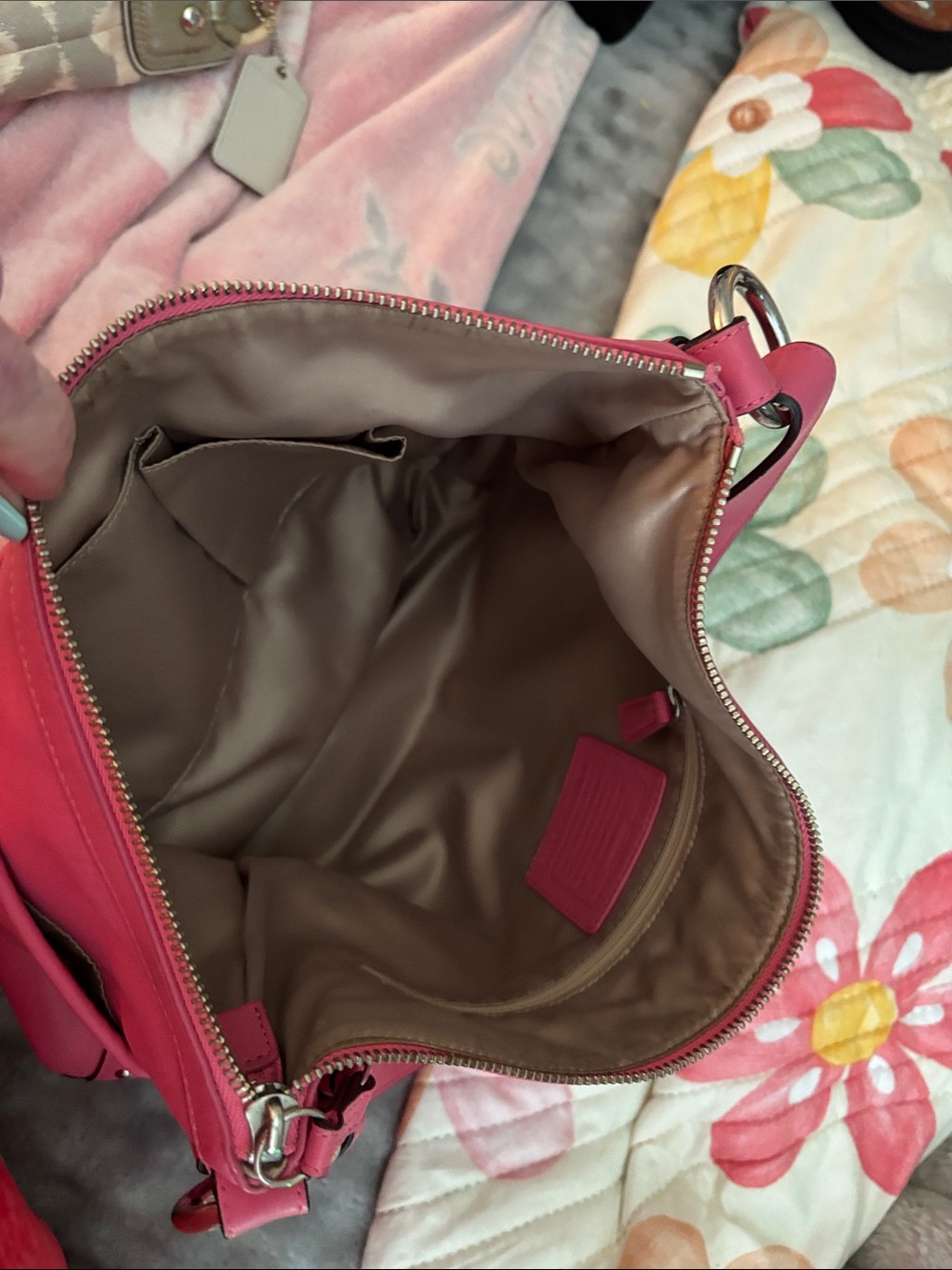 Coach Pink Leather Shoulder Hobo Bag with Tassel - Picture 5 of 7